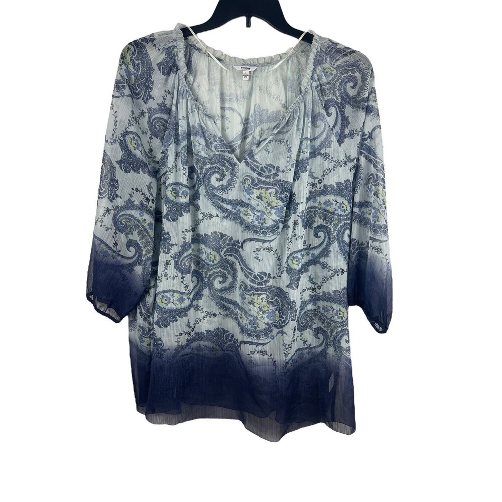 Sonoma Women’s 2X Blue Paisley Ombre Sheer Peasant Blouse Flowy Top